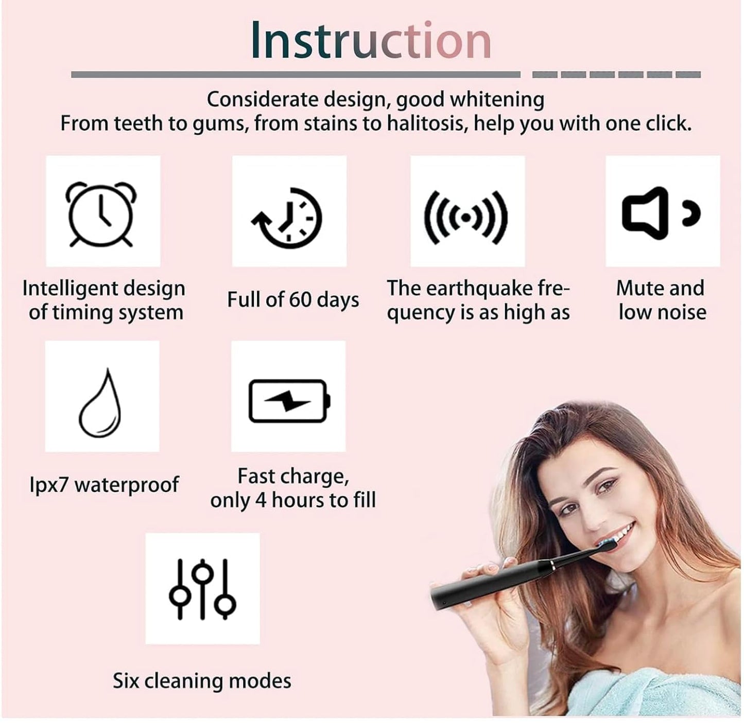 Electric Toothbrush – Rechargeable Sonic Toothbrush with Multiple Cleaning Modes & Soft Bristles