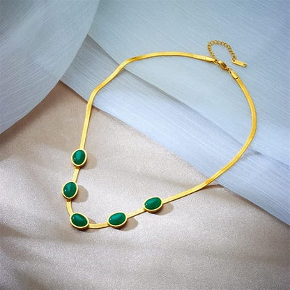 Oval Green Crystal Pendant Necklace Set with Bracelet