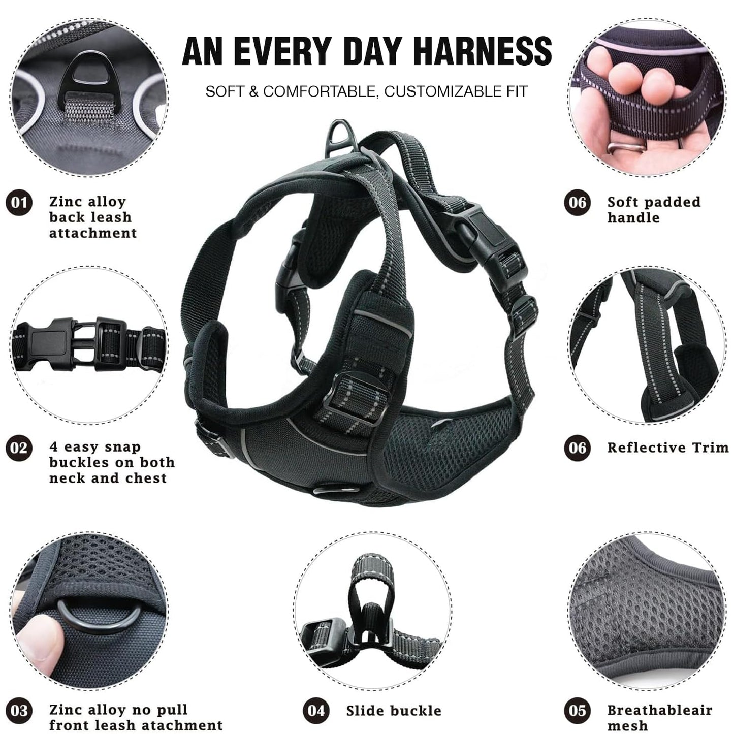 Lyrovo Adjustable No-Pull Dog Harness with Leash Set