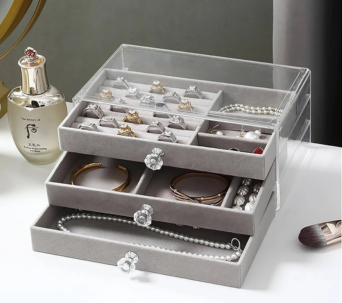 Jewellery Organizer Box – Portable Multi-Compartment Travel Storage Case for Rings, Earrings & Necklaces