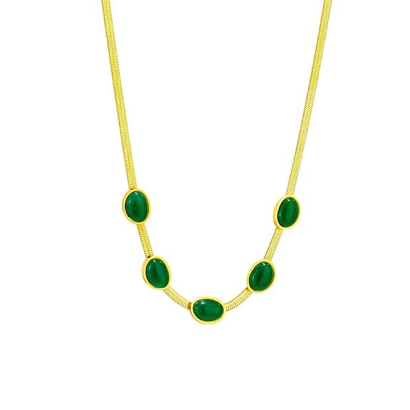 Oval Green Crystal Pendant Necklace Set with Bracelet