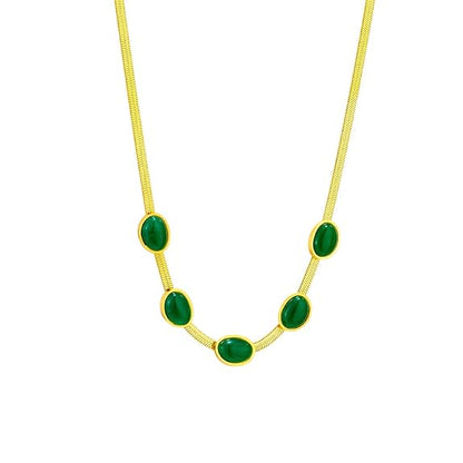 Oval Green Crystal Pendant Necklace Set with Bracelet