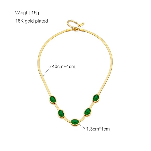 Oval Green Crystal Pendant Necklace Set with Bracelet