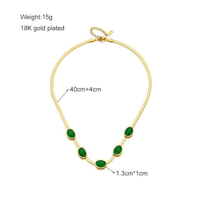 Oval Green Crystal Pendant Necklace Set with Bracelet